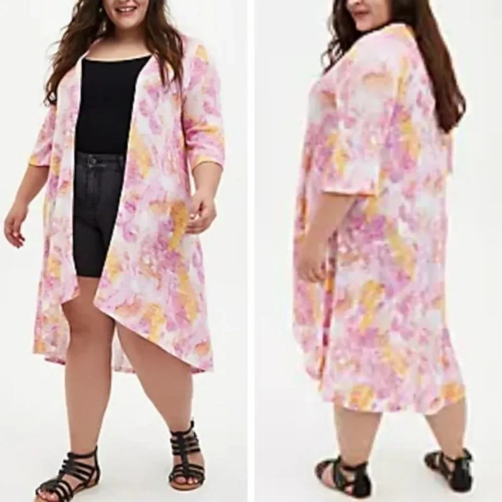 Torrid multi watercolour hacci kimono pink  orange size 5X